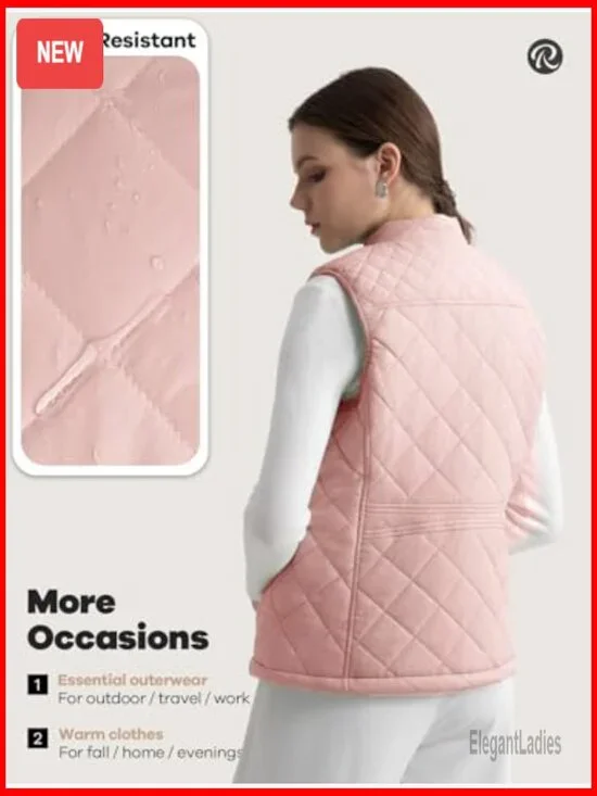 Quilted Puffer Vest Water-Resistant Lightweight with Pockets Regular Fit - Picture 3 of 7